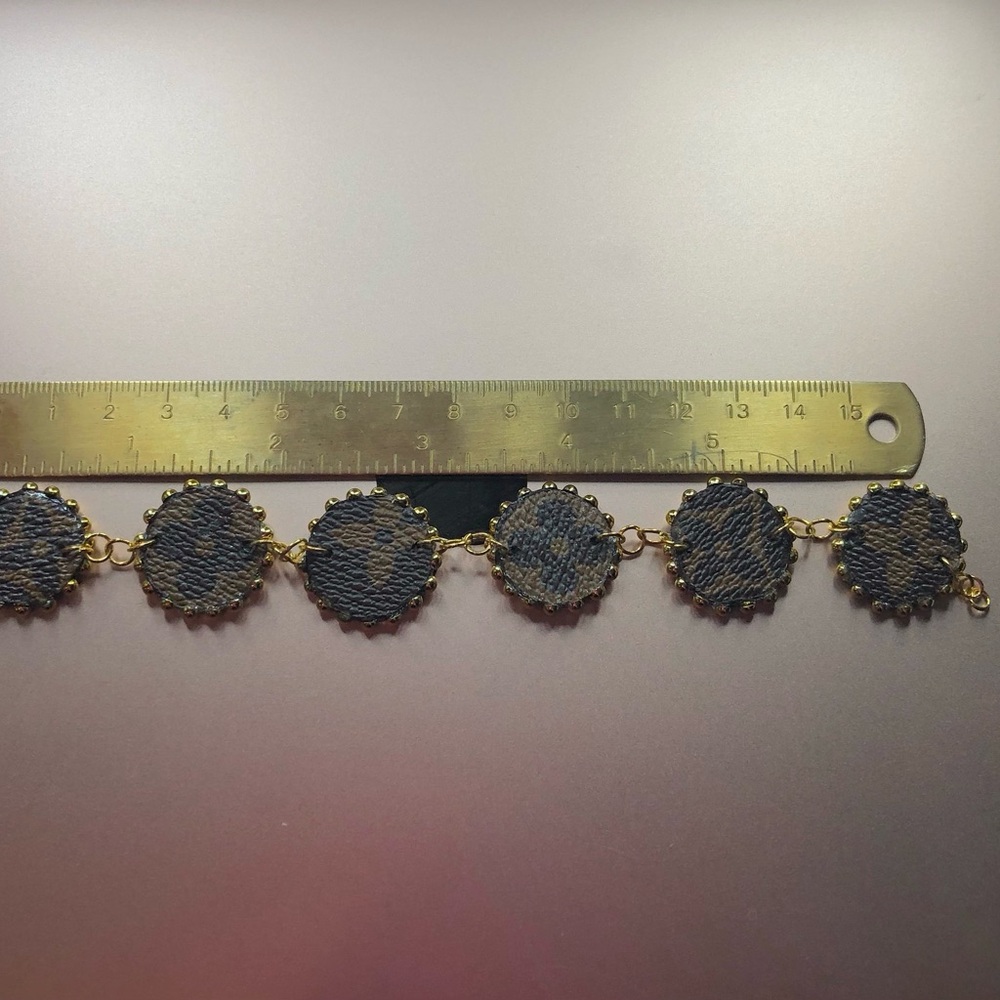 Designer-Inspired Handmade Bracelet with Brown Monogram Medallions